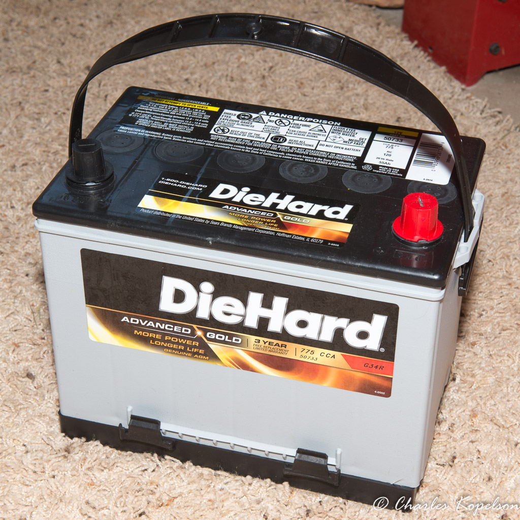 I chose the Sears DieHard Advanced Gold battery part number 50733. This battery got high ratings on Consumer Reports and is a maintenance free AGM.