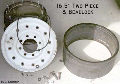 16.5" 2 piece hummer steel wheels and beadlock